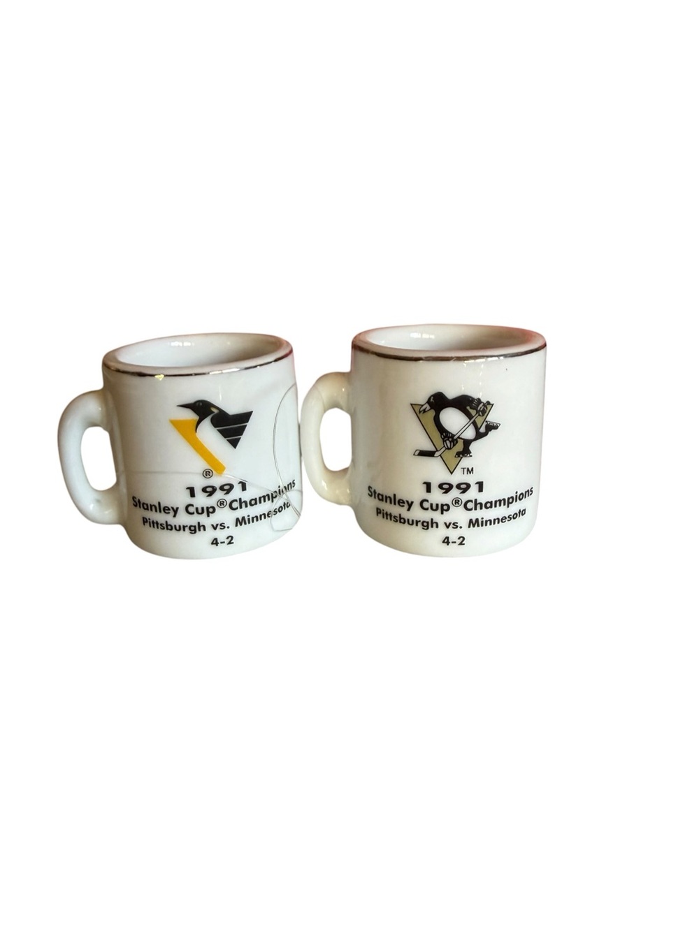 Vintage Pittsburgh Penguins 1991 Stanley Cup Champions Mini Ceramic Mugs - White